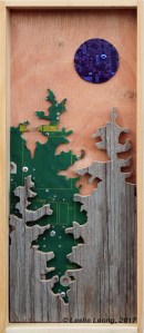 Original Mixed media artwork: recycled computer boards and reclaimed wood by Leslie Leong, Canadian artist in Whitehorse, Yukon.