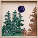 Original Mixed media artwork using recycled computer boards and reclaimed wood by Leslie Leong, Canadian artist in Whitehorse, Yukon.