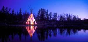 Tipi Teepee reflection at twiligh, midnight sun, Fine Art photography by Leslie Leong, Canadian Artist, lWhitehorse, Yukon