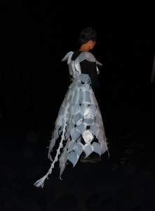 up-cycled fashion, ball gown made of recycled milk jugs by Leslie Leong