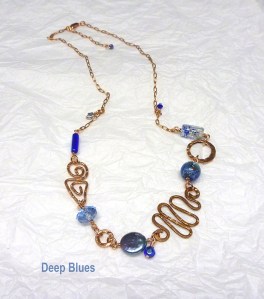 Blue grey and copper recycled copper necklace by Leslie Leong